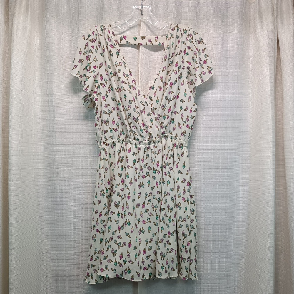 Forever 21 Ice Cream Cone Print Mini Dress Cream Pastel Flutter Sleeve Large